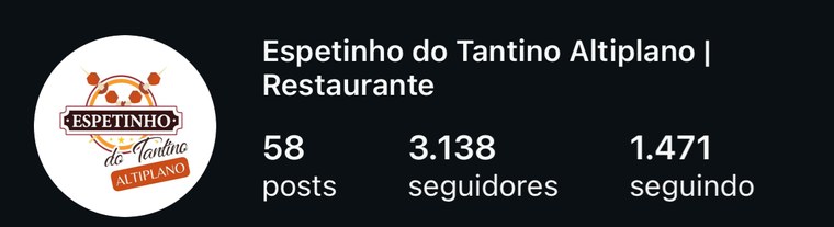 Perfil do Espetinho do Tantino no Instagram